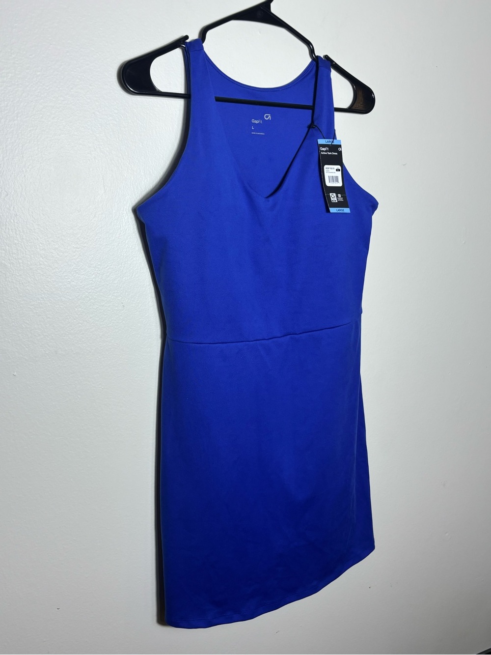 GapFit Active Tank Dress Deep Ultramarine Blue V-Neck Built-in Bra Large NEW - Picture 6 of 13